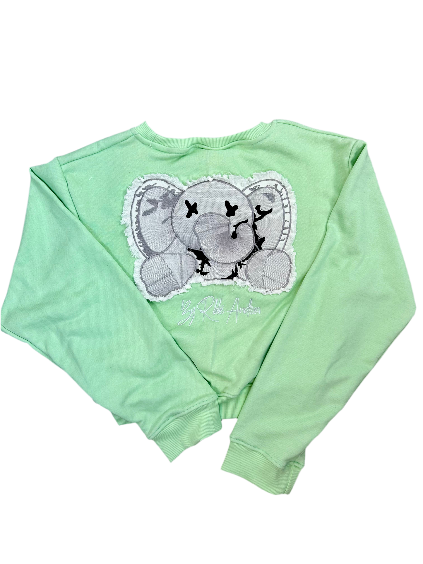 GREEN Distress Stuffed Elephant Cropped Crew Neck