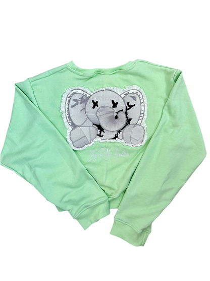 GREEN Distress Stuffed Elephant Cropped Crew Neck